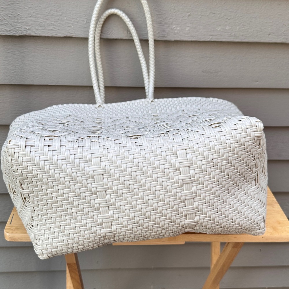 Maria Victoria Handwoven Tote Seashell White Woven Basket Beach Bag Large - Picture 13 of 13